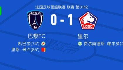 里尔1-0巴黎FC，费尔南德斯-帕尔多点射制胜